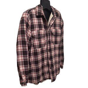 Levis Western Sherpa Lined Plaid Flannel Shirt Jacket Mens Large Ranch Style
